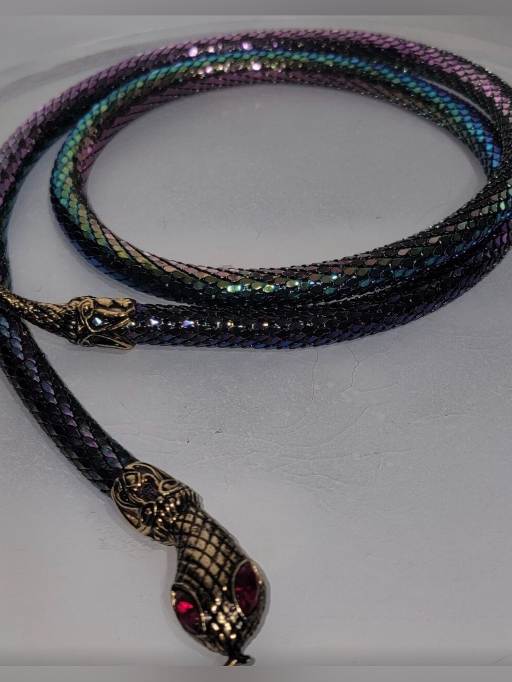 DL Auld Iridescent Vintage Mesh Snake Belt Serpent Necklace 41” - Picture 9 of 14